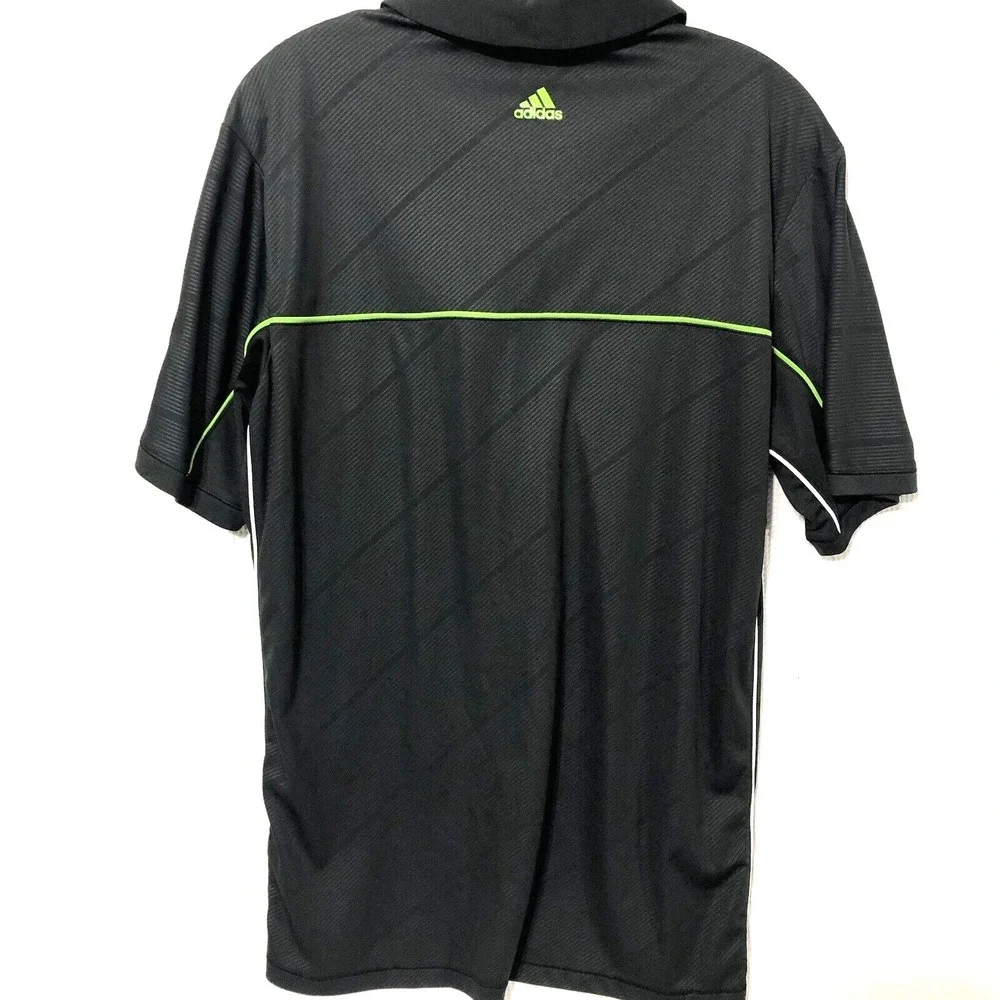 Adidas Golf Polo Shirt Mens Medium Black Green Florescent Striped Climalite‎